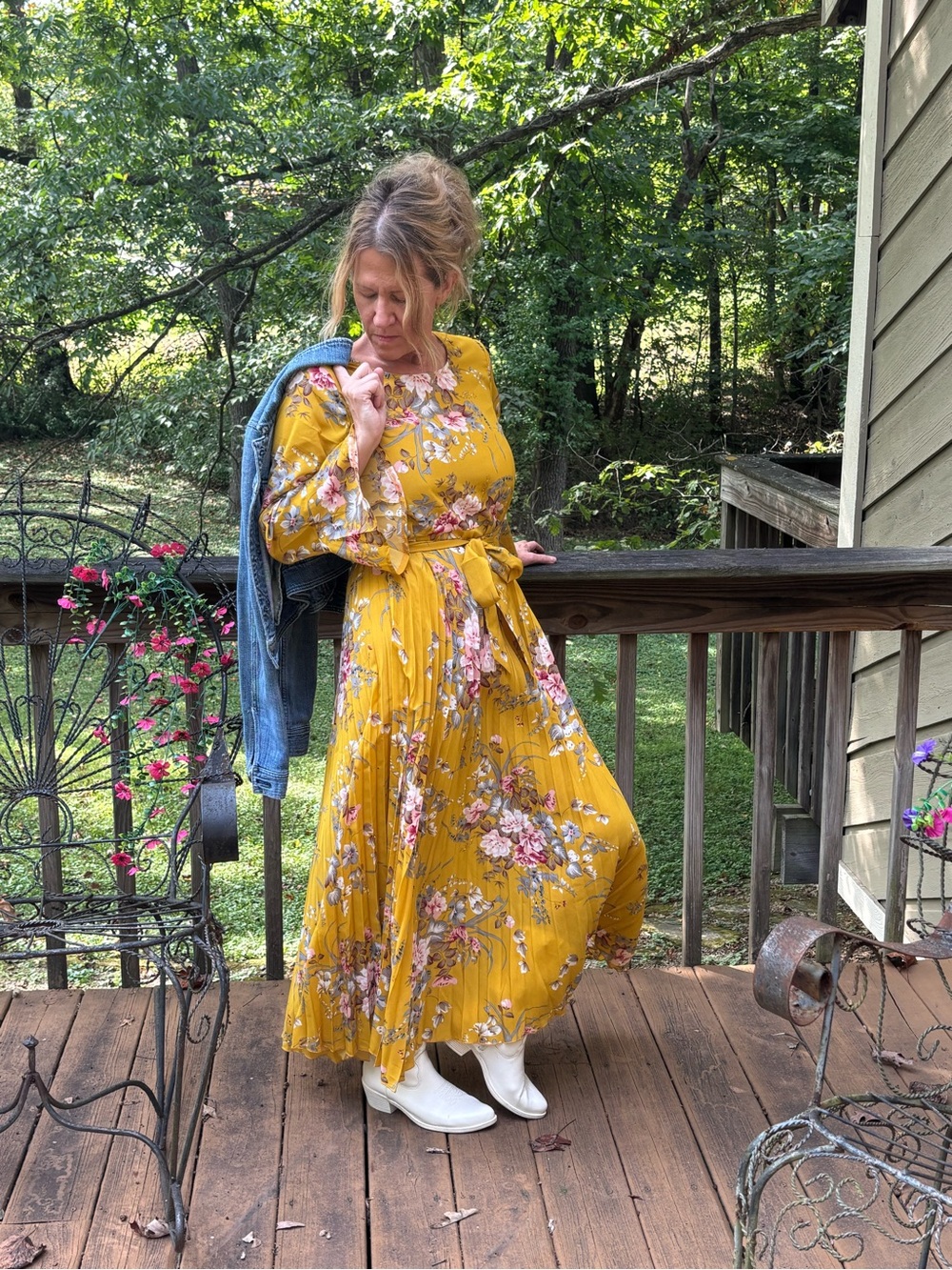 Floral Mustard Maxi Dress with Tie Waist